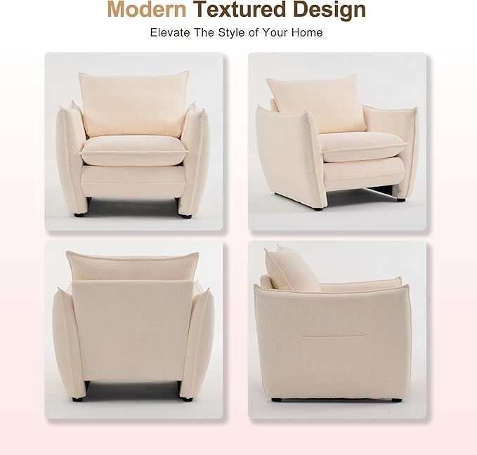 Oversized Accent Chair Modern Single Sofa Cloud Chairs with Removable Pillow Deep Seat Comfy Armchair for Living Room Bedroom Reading Nook - Upholstered Lounge Chair (Beige Set of 2)