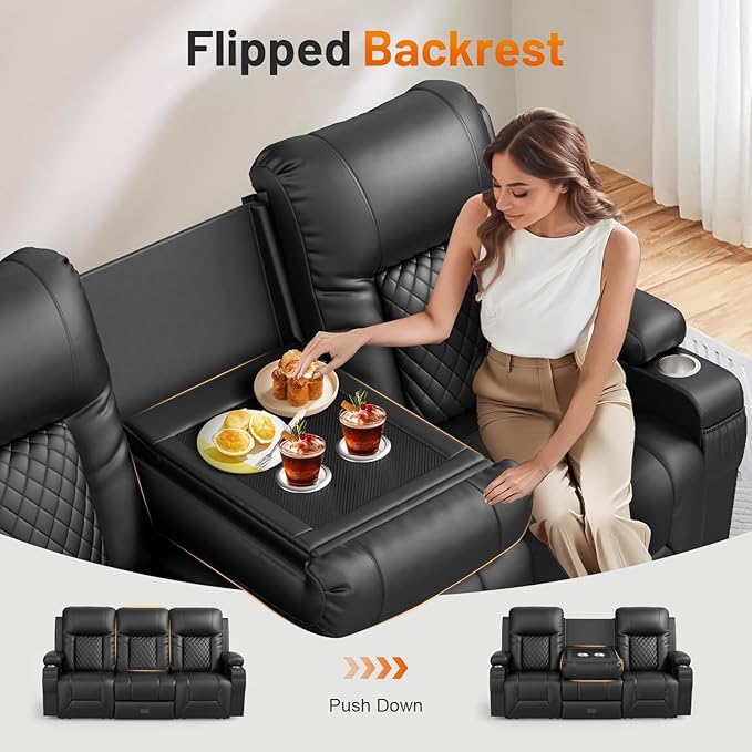 Loveseat Recliner Sofa Modern Dual Reclining Sofa with Flip Back Console 3 Seater PU Leather Loveseat Couch for Living Room/RV with Storage USB Ports Cup Holder Cell Phone Holder Black