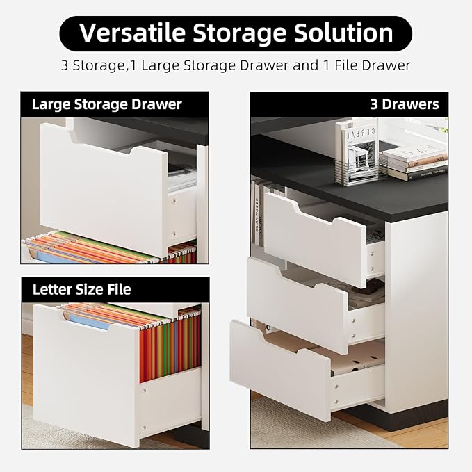 Computer Desk with Drawers White Office Desk with File Drawer 71 Wood Desk with Printer Space &amp Monitor Shelf for Home Office