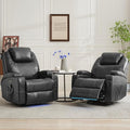 Power Swivel Rocker Recliner Chair for Adults with Heat and Massage LED Lights USB-A and USB-C Ports Electric Glider Recliner Nursery Chair for Living Room (Black Set of 2)