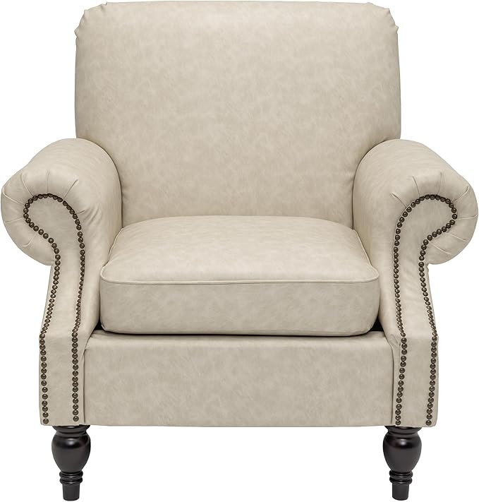 Accent Chair22.4 Seat Depth Living Room Chair36.6W*34.3D*34.6H Armchair with Roll Arms and Wood LegsSet of 2Faux Leather in Khaki