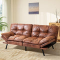 MUUEGM Brown Futon Sofa Bed Leather Memory Foam Modern Office Couch Sleeper Bed Convertible Love seat Sofa for Small SpacesApartmentOffice with Adjustable Armrest Backrest