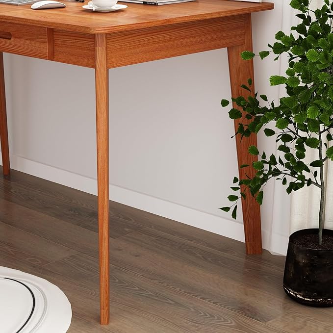 FUFU&ampGAGA 47” Office Desk Rectangular Computer Desk with 2 Drawers Writing Table for Reading Crafting Home Office Study Room Brown Walnut 47.2”W x 21.7”D x 29.5”H