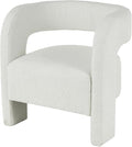 Deco 79 Polyester Living Room Accent Chair Curved Back Mid Century Modern Round Boucle Side Chair Corner Chair 28 x 22 x 28 White