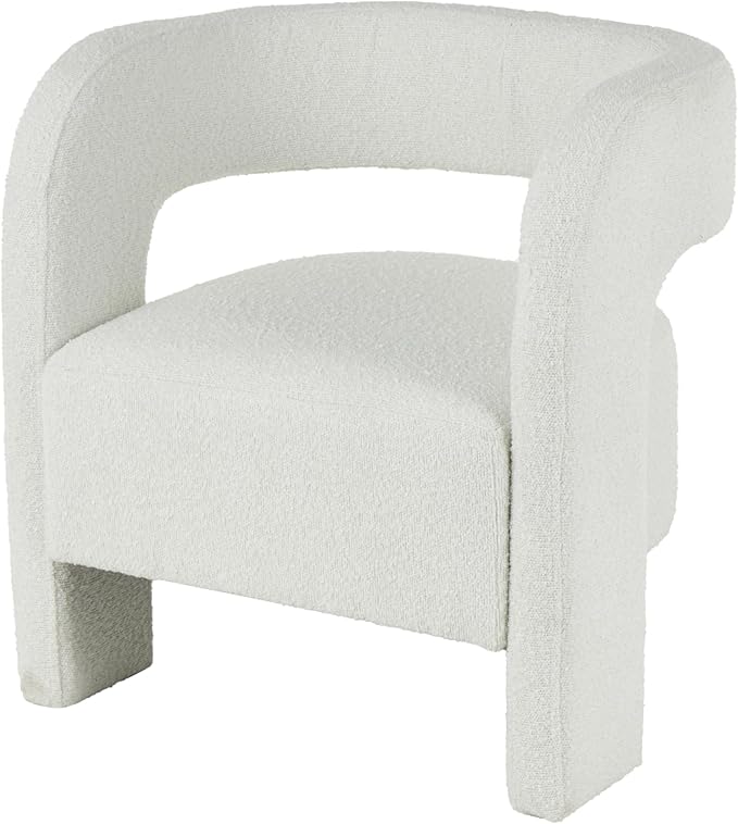 Deco 79 Polyester Living Room Accent Chair Curved Back Mid Century Modern Round Boucle Side Chair Corner Chair 28 x 22 x 28 White