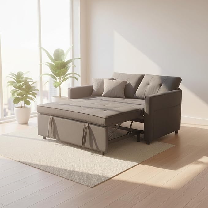 Sofa Bed Pull Out Couch with Side Pockets 3 in 1 Velvet Fabric Loveseat Sleeper Sofa Bed Pull Out Couch with Adjustable Backrest for Living Room Bedroom Apartment Gray 53 Inch