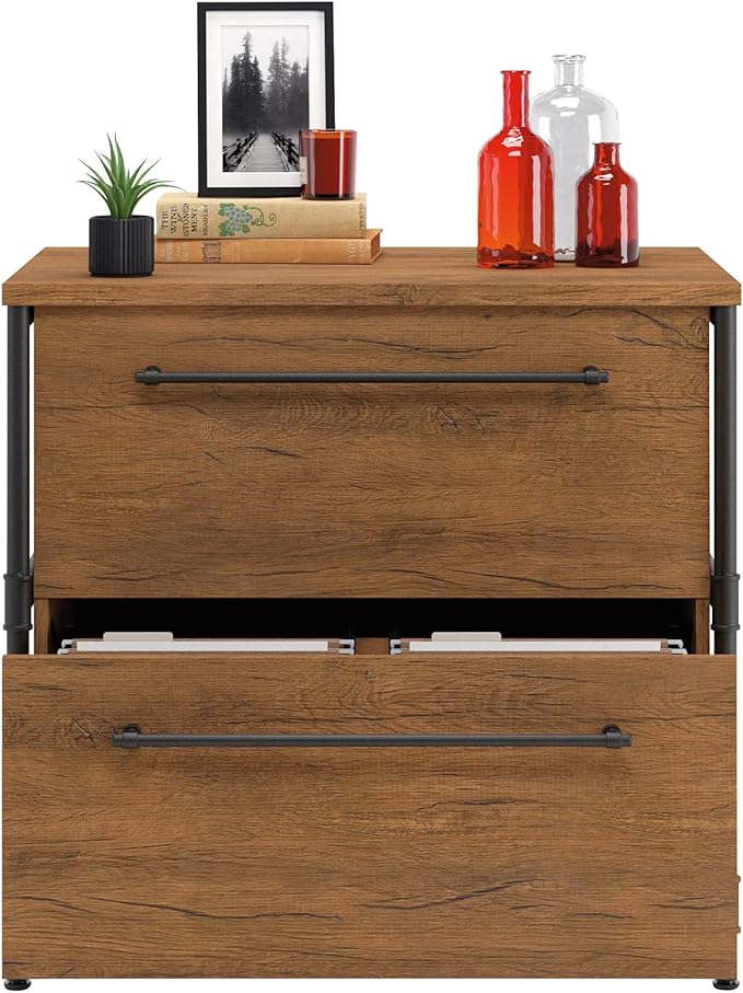 2 Drawer Small File Cabinet with Lock Under Desk Locking Drawers Storage CabinetModern Farmhouse Organizer for Home Office FilingBrown