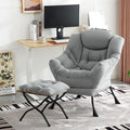 Lazy Chair with Ottoman Modern Accent Chair Contemporary Leisure Sofa Chair with Armrests Reading Chair and Folding Footstool Set for Living Room Bedroom Office White Grey