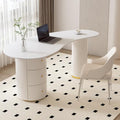 LITFAD Computer Desk Irregular Sintered Stone Home Office Desk with 3 Drawers Modern Style Boss Table Beauty Salon Reception and Consultation Table Matte White 47L x 23.5W x 29.5H Table Only