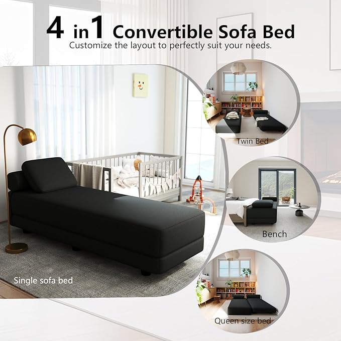 Upholstered Daybed30'' Wide Convertible 60 Day Bed Twin to QueenExtendable Sofa Bed for Small SpaceGuest Room Living Room or Office (Charcoal)