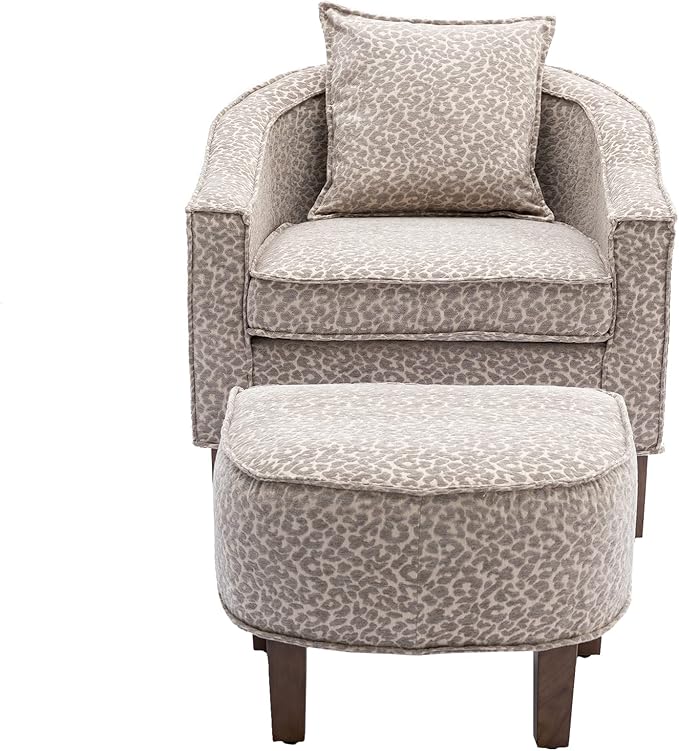 Accent Chair with Ottoman Mid Century Modern Barrel Chair Upholstered Club Tub Round Arms Chair for Living Room