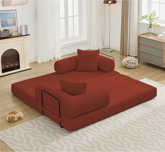 MYFUNSHOP Sleeper Sofa Bed4-in-1 Convertible Folding Boneless CouchFoldable Love Seat with Pillow Corduroy Floor Futon Couch for Living RoomBedroomLounge Studio