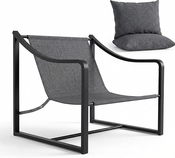 IDEALHOUSE Modern Sling Accent Chair Set of 2 Comfy Fabric Living Room Chairs with Heavy Duty Metal Frame Lounge Reading Armchair for Living Room Bedroom Easy Assembly Grey