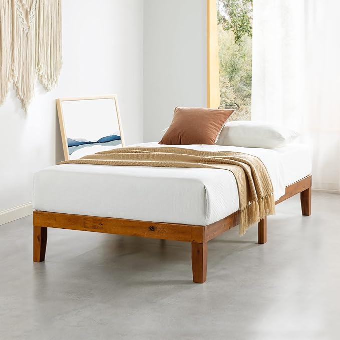 Mellow Naturalista Classic 12 Inch Solid Wood Platform Bed with Wooden Slats Twin XL Cherry