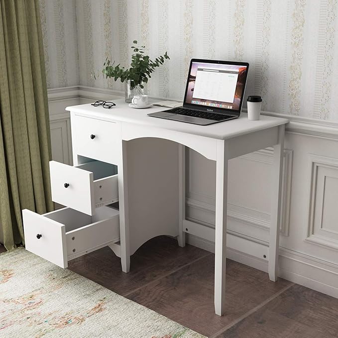 soges 38.6 inches Sofa Side Table Small Writing Desk Console Table Makeup Desk Home Office Desk Study Table with 3 Drawers White CYS-ST005