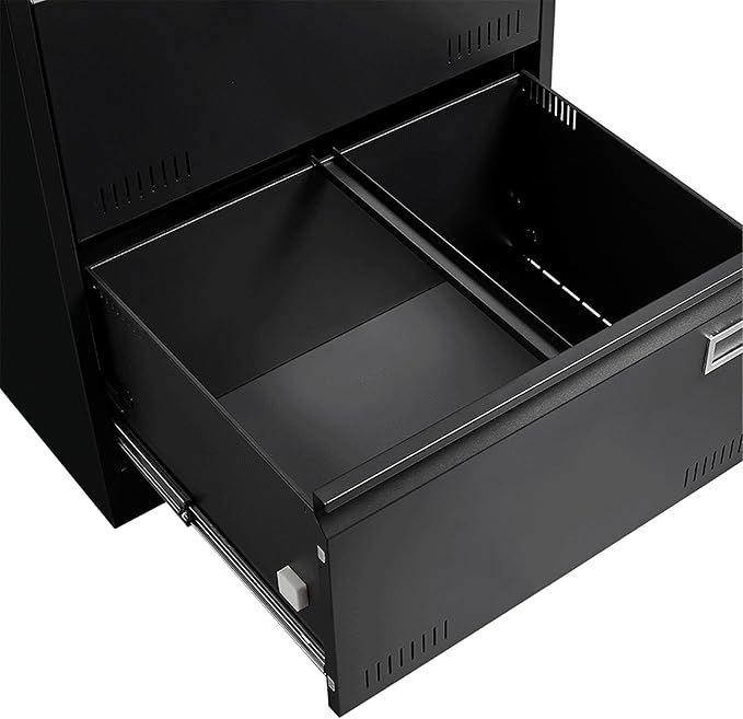 3 Drawer Metal Lateral File Cabinet with Lock Office Vertical Files Cabinet for Home Office Legal Letter A4 Large Capacity Security Lock Heavy-Duty Steel Adjustable File Bars (Black)