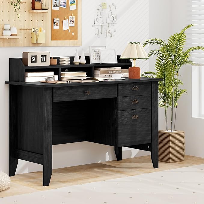 Safeplus 48 Computer Desk with 4 Storage Drawers and Hutch Wood Executive Table for PC Laptop