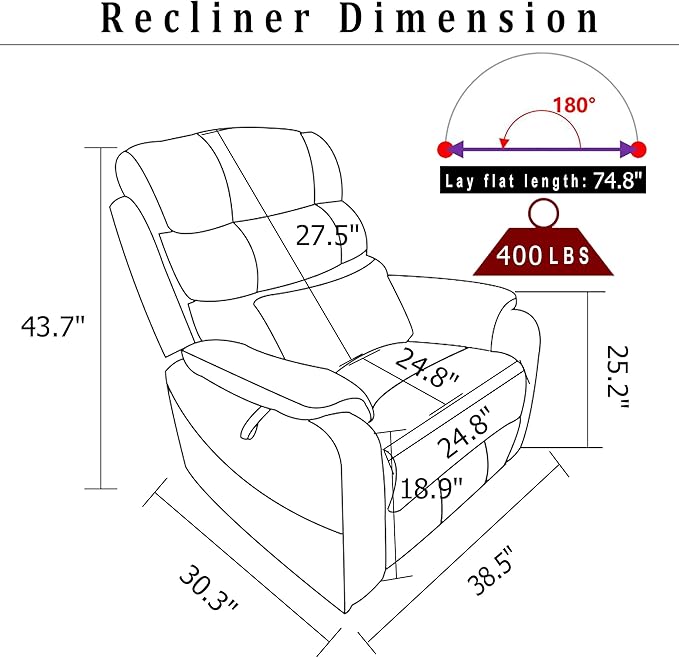 Lift Chair Lay Flat Recliner Heat Massage Dual Motor Infinite Position Power Recliners with Left Side Tray Table-Wireless ChargerCup Holder (Dark Grey Chenille Fabric)