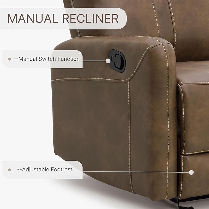 Leather Recliner Chair Manual Reclining Chair Glider Recliner with Adjustable Backrest/Footrest &amp Comfortable Armrest for Living Room Bedroom Home Theater Seating