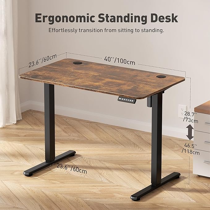 Electric Standing Desk Adjustable Height 40 x 24 Inch Small Sit Stand Desk Stand up Desk for Home Office Computer Workstation (Spliced DesktopBrown)