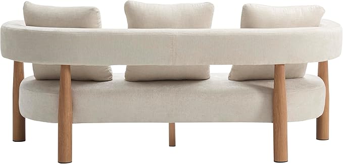Christopher Knight Home Yulez Curved 3-Seater Sofa Couch with 3 Accent Pillows Chenille Fabric Upholstered Lounge Seating 76.5'' Home Office Bedroom Sofa Chair Comfy Wooden Frame Sofa Beige