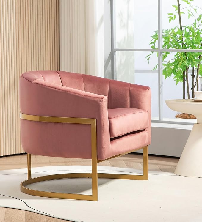 Velvet Modern Accent Armchair - Luxury Gold Frame | Versatile Seating for Living Room Bedroom Office Rose