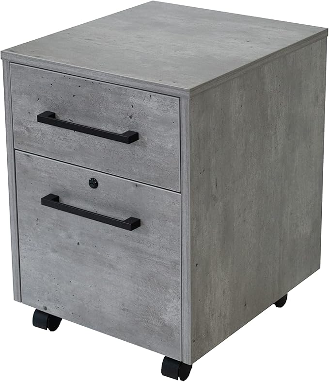 Modern Two Drawer Wood Laminate File Cabinet Office Storage Drawers Fully Assembled Concrete Gray