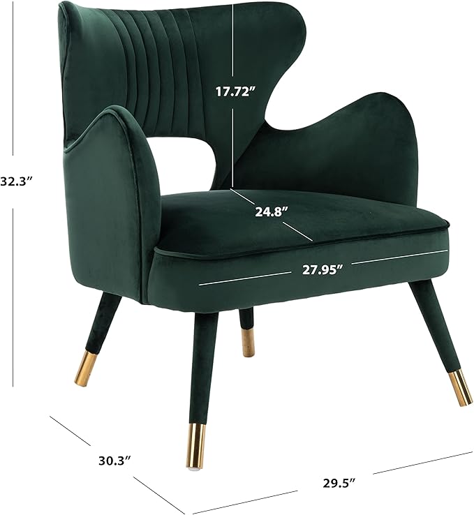 Safavieh Home Blair Retro Glam Forest Green Velvet and Gold Wingback Accent Chair