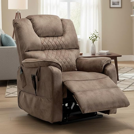 Lift Recliner Chair Lay Flat 180°Heavy DutyInfinite Position with Massage and Heating Functions Adjustable Upholstered Dual Motor Power Stand Up Lifting ReclinerSuitable for Living Room(Brown)