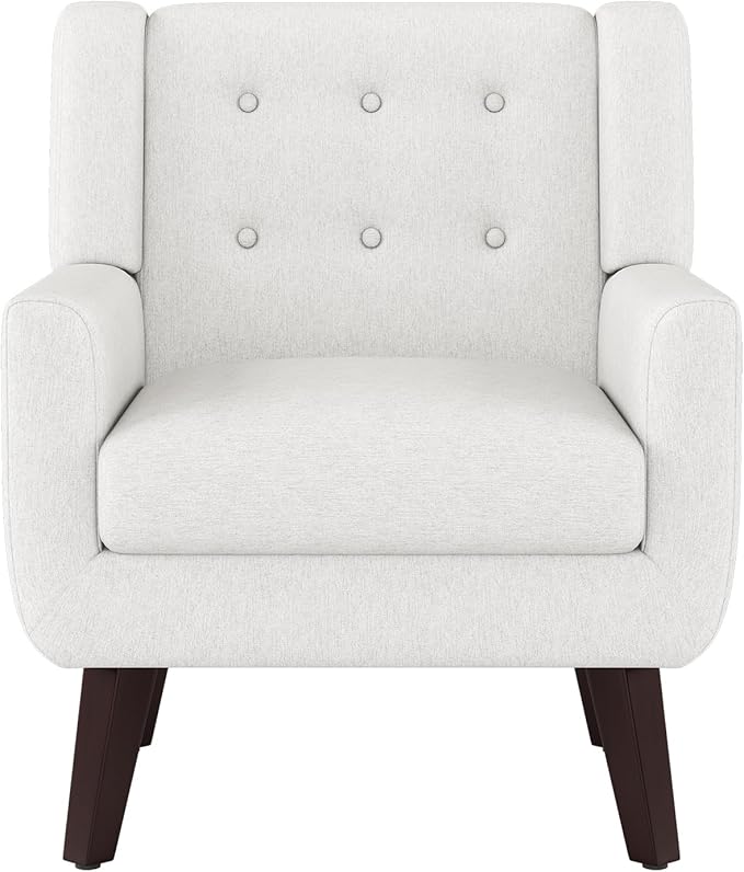 Accent Chairs Mid-Century Modern Upholstered Living Room Armchair Comfy Oversized Linen Fabric Single Reading Arm Chair with Tufted Back and Wood Legs for Bedroom Club (1 Beige)