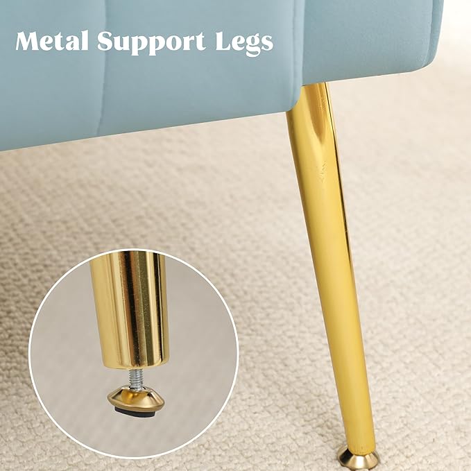 Modern Accent Chair Upholstered Living Room ChairHigh Back Arm Chair with Metal Legs Lumbar Reading Chair for Bedroom Apartment Small Spaces Sky Blue