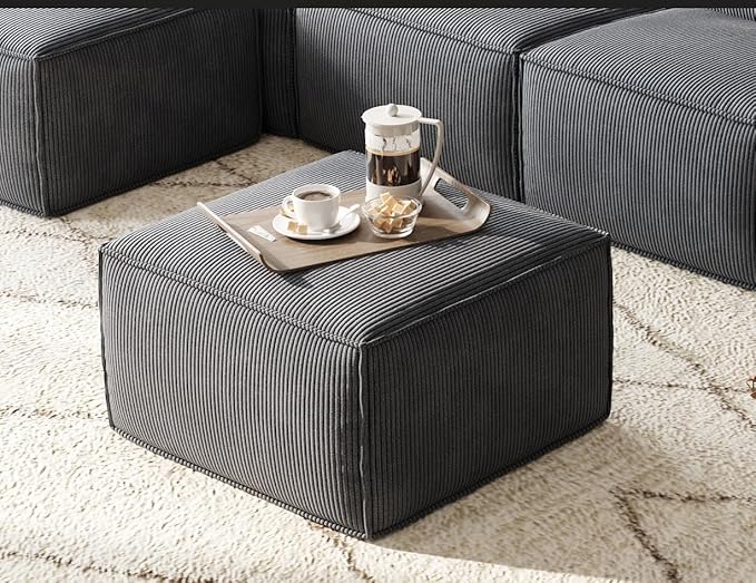 LINSY HOME Modular Sectional Sofa Ottoman Boneless Sofa Comfy Corduroy Sectional Cloud Couch Ottoman for Living Room No Assembly Required Bluish Grey