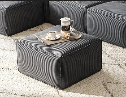 LINSY HOME Modular Sectional Sofa Ottoman Boneless Sofa Comfy Corduroy Sectional Cloud Couch Ottoman for Living Room No Assembly Required Bluish Grey