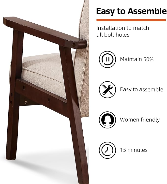 Accent Chair Mid Century Modern Chair for Living Room Comfy Fabric Armchair with Solid Wood Frame Soft Thick Padded Side Chairs Easy Assembly (1 Fabric Beige)