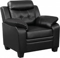 BOWERY HILL Contemporary Tufted Upholstered Accent Chair Black Leatherette 40 H x 39.5 W x 36 D Plush Headrest and Armrests Solid Wood Frame Stylish Living Room or Office Seating