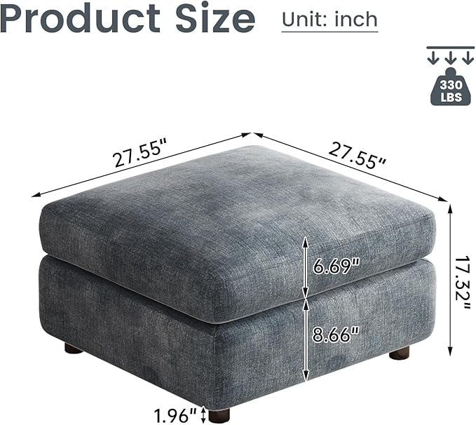 Guyii Storage Ottoman Blue Modular Sofa Stool for Modular Sectional Sofa Square Seat Cube Foot Stool upholstered for Living Room