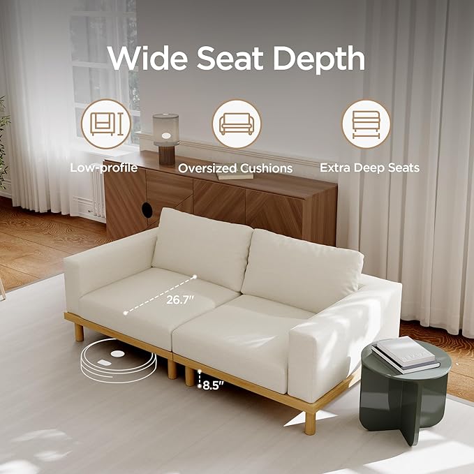 Acanva Minimalist Modular Sectional Sofa for Living Room Wide &amp Deep Seat Convertible Furniture Set with Metal Frame and Movable Covers Corner Chair Off White