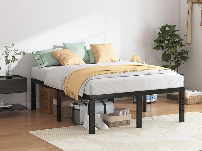 Full Size Bed Frame - 18 in Sturdy Platform Bed Frame Full Heavy Duty Metal Bed Frame No Box Spring Needed Quick &amp Easy Assembly No Noise Black