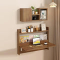 Wall Mounted Folding Table with BookshevesFloating Desk with BookcaseWooden Fold Down Laptop Table for Small SpaceHome Office BedroomStudy RoomDormWalnut Color