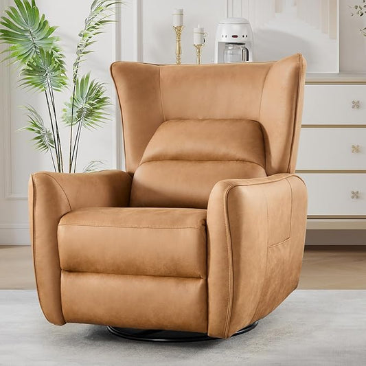 Bonzy Home 270° Swivel Power Recliner Chair 30° Rocking Chair with Lumber Cushion and Highly Enveloping Backrest Electric Reclining Home Theater Seat for Nursery Bedroom Living Room Brown