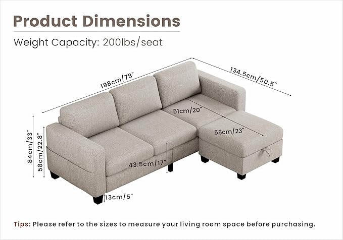 Sectional Couches for Living Room 78 3 Seater L Shaped Sofas