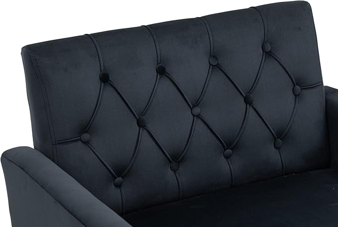 Velvet Accent Chair Upholstered Living Room Accent Armchair Leisure Single Chairs with Rose Golden feet Tufted Sofa Chairs for Home Office Living Room Bedroom Small Space (Black)
