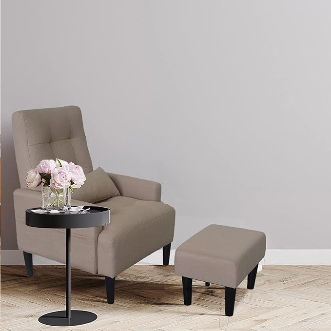 Brown Living Room Sofa Single Chair and Ottoman Modern Multi-Function Fabric Living Room Sofa Lounge Chair Bed and Stool. Soft Leisure Single Chair Adjustable into 5 Angles