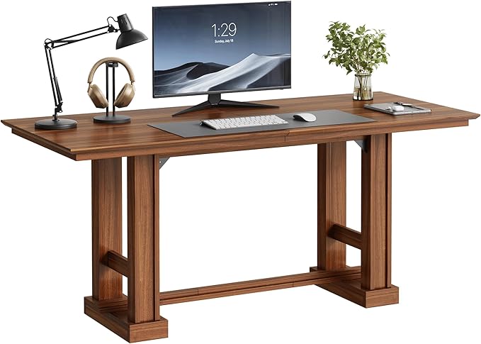DWVO 70 Inch Computer Desk Large Executive Office Table Workstation Modern Farmhouse Style Laptop Wooden Sturdy Legs Writing Desk Business Furniture for Home Dark Walnut