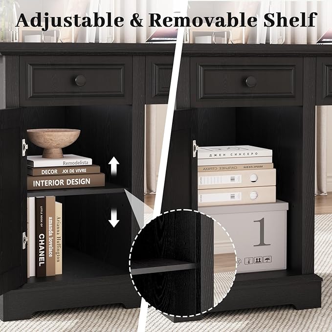 Vipbear 59 Executive Desk Farmhouse Computer Desk with Drawers Lockable File Drawer Storage Cabinet &amp Power Outlet Rustic Home Office Desks Workspace for Work Study Writing Black