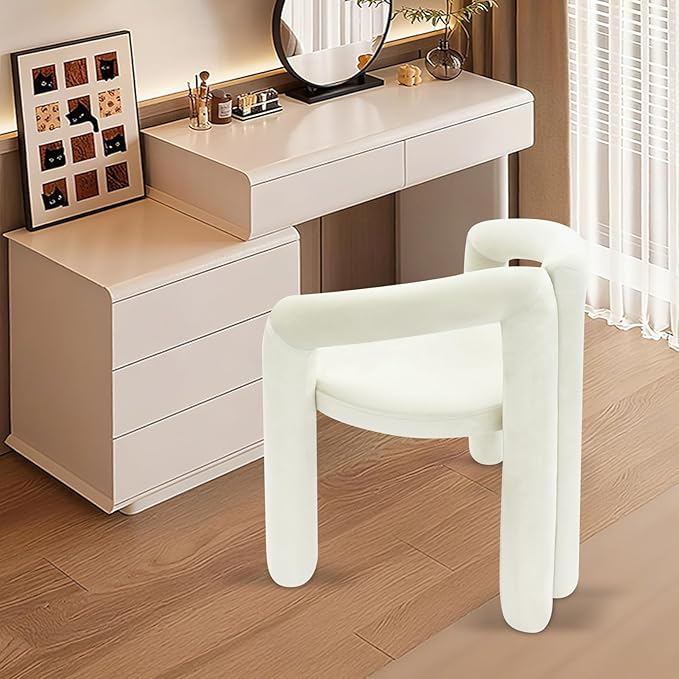 LOYALHEARTDY White Vanity Chair Small Accent Chairs Bedroom Chair with Soft Cushion 17.7 Inch Modern Desk Chairs No Wheels Makeup Stool for Dressing Table Salon Dormitory Living Room