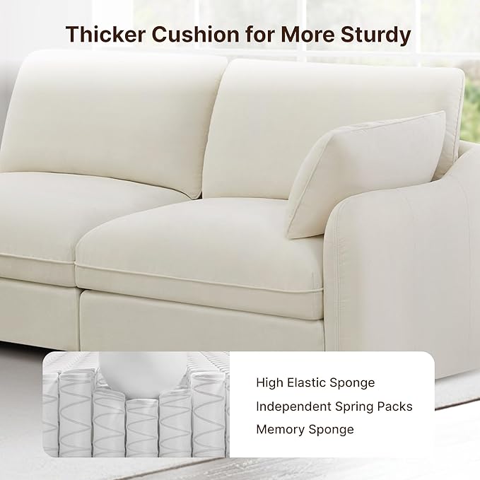 147 Cloud Sectional Couches for Living RoomL Shaped Oversized Modular Modern Linen Sofa with 1 Movable Ottoman5 Deep Seat with 2 Throw PillowsWarm White