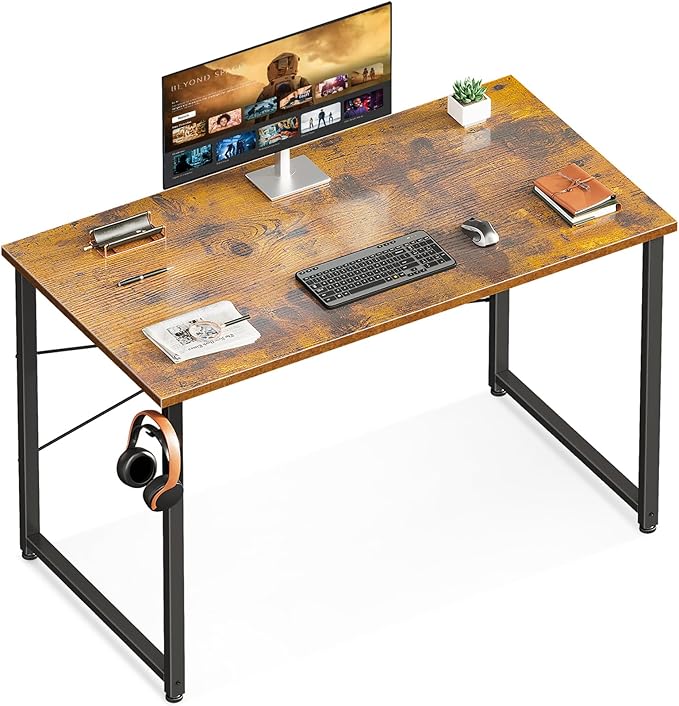Casaottima 40 Inch Small Computer Desk for Home Office Study Writing Table for Small Spaces Simple Modern Desk with Headphone Hooks Vintage