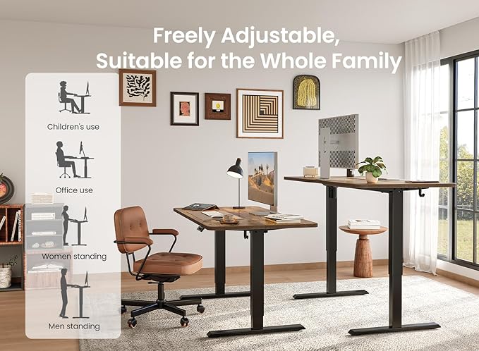 BANTI 40 × 24 Inches Standing Desk Ergonomic Electric Height Adjustable Sit and Stand Up Computer Office Desk with Splice Board Black Frame/Rustic Brown Top