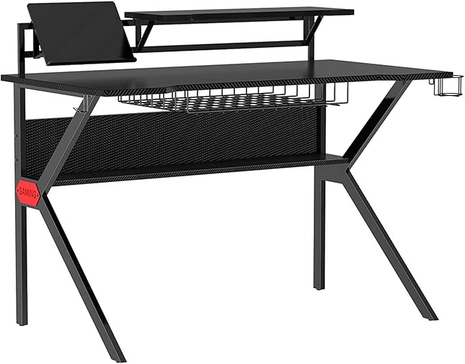 Anwick Ergonomic Computer Desk 47 inch Super Large Computer Writing Desk Gaming Sturdy Home Office Desk PVC Coated Ergonomic Metal Frame Gaming Desk with K Shape Legs Black